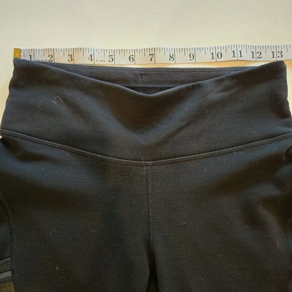 Athleta Leggings Faux‎ Leather Pockets Black Small Logo Style 74305 Yoga Biker - Picture 4 of 10
